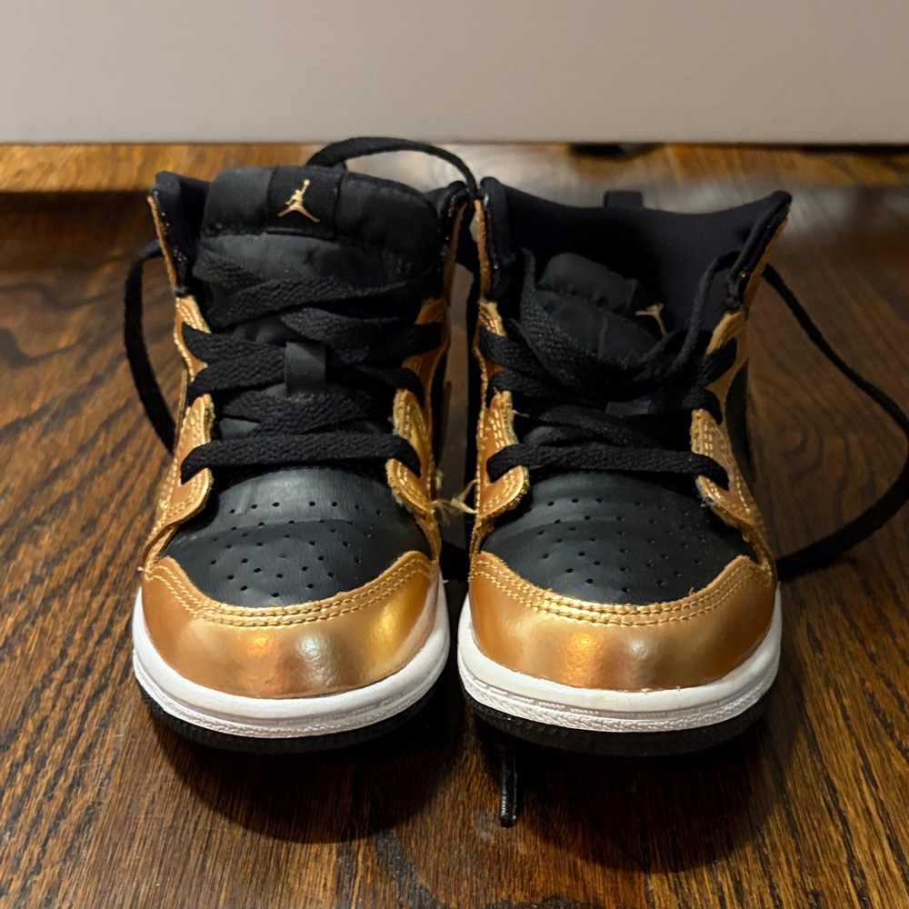 Kids' Black & Metallic Gold High-Top Sneakers